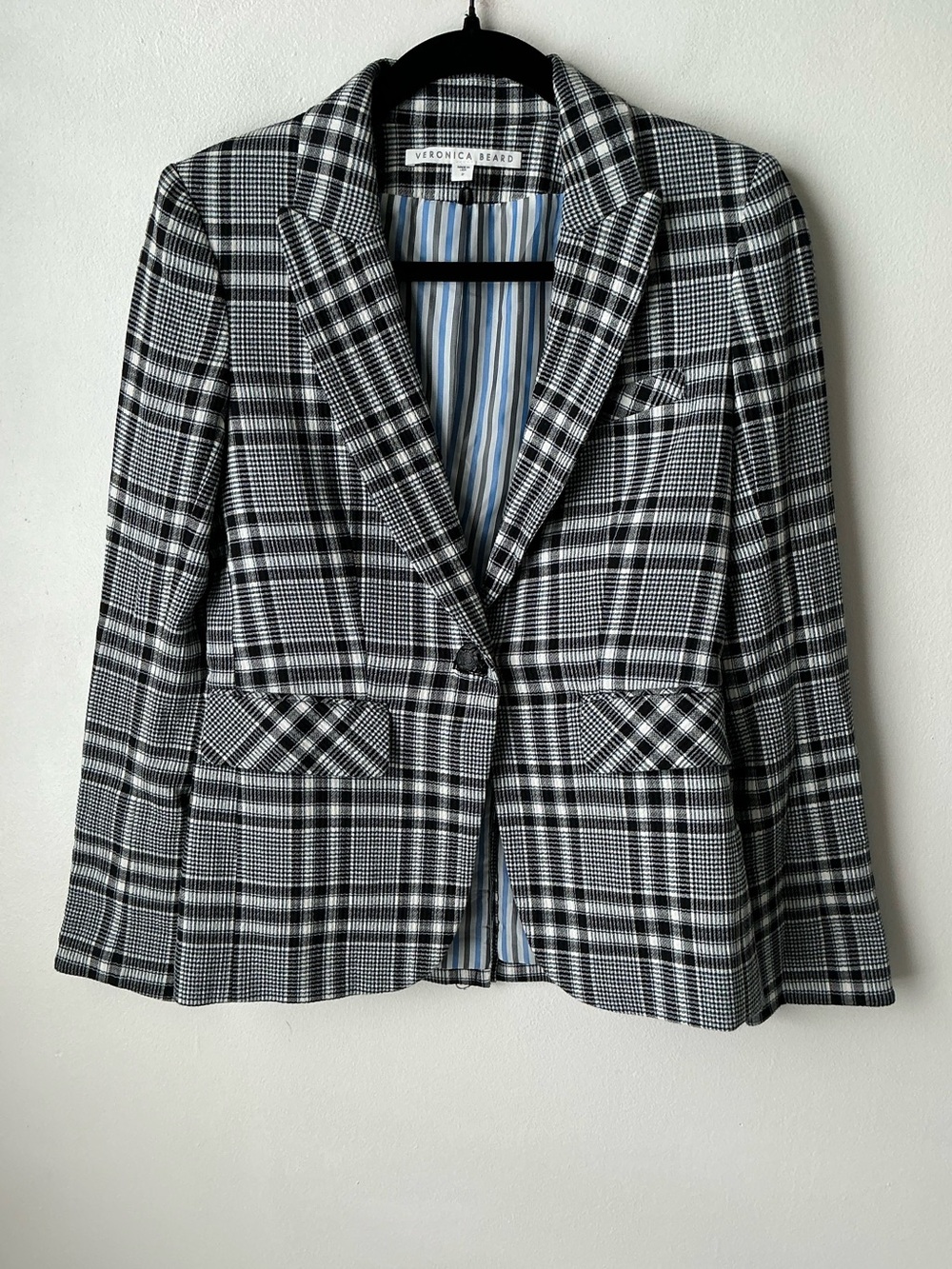 VERONICA BEARD Plaid Dickey Jacket One Button Black Blue Glen Plaid Size 2 EUC - Picture 4 of 16